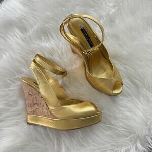 Ralph Lauren Collection Purple Label Women’s Platform Wedge Sandal Gold Metallic